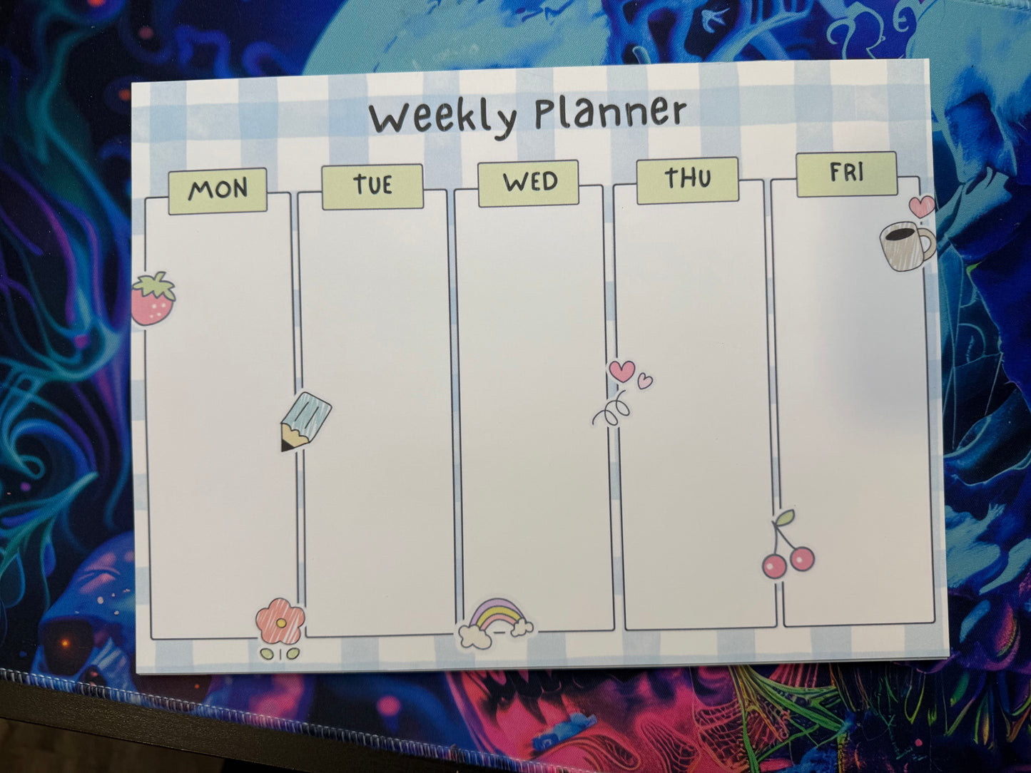 Blue Plaid Tear-off Weekly Desk Planner Pad (11x8")