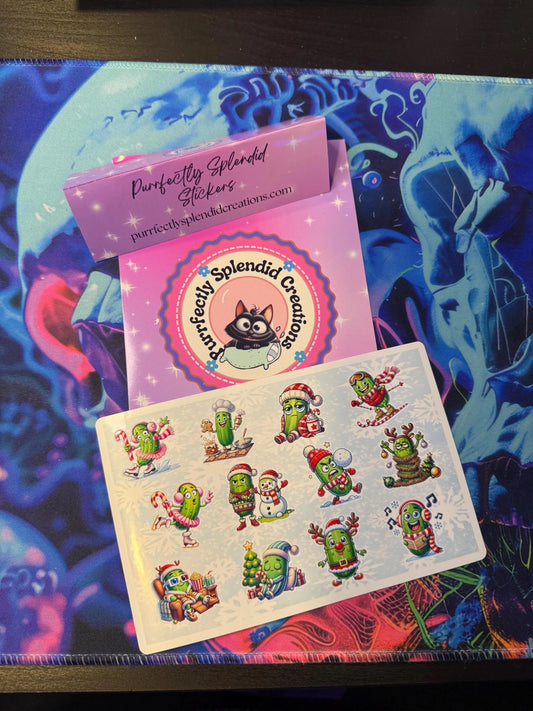 Christmas Pickle Sticker Sheet, Holiday Cartoon
