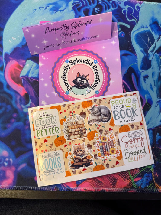 Bookish Cat Sticker Sheet, Cozy Reader Theme
