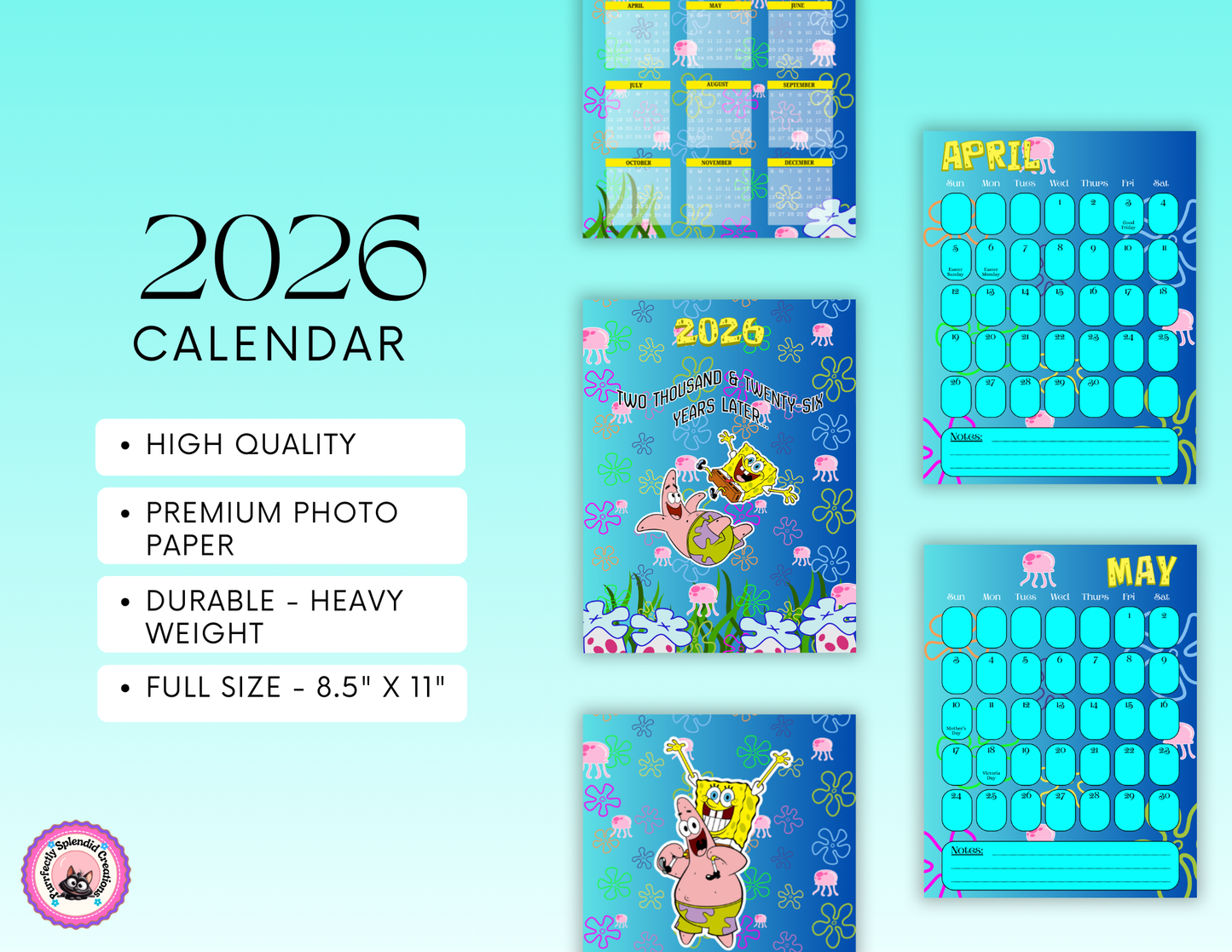 2026 Under the Sea Spongy Themed Portrait Calendar