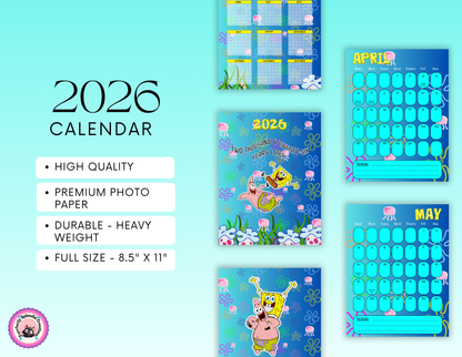 2026 Under the Sea Spongy Themed Portrait Calendar