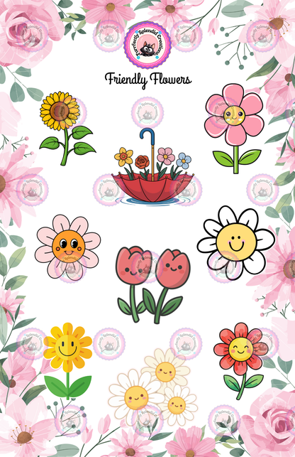 "Friendly Flowers" Sticker Sheet (5.5x8.5")