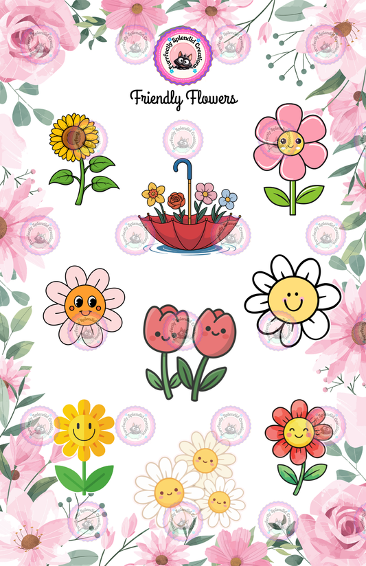 "Friendly Flowers" Sticker Sheet (5.5x8.5")