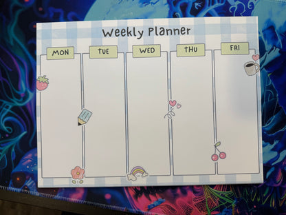 Blue Plaid Tear-off Weekly Desk Planner Pad (11x8")