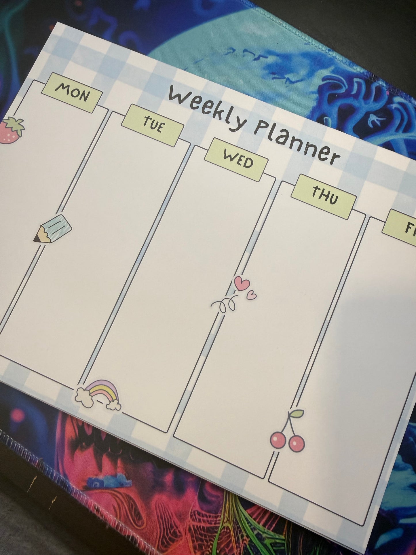 Blue Plaid Tear-off Weekly Desk Planner Pad (11x8")