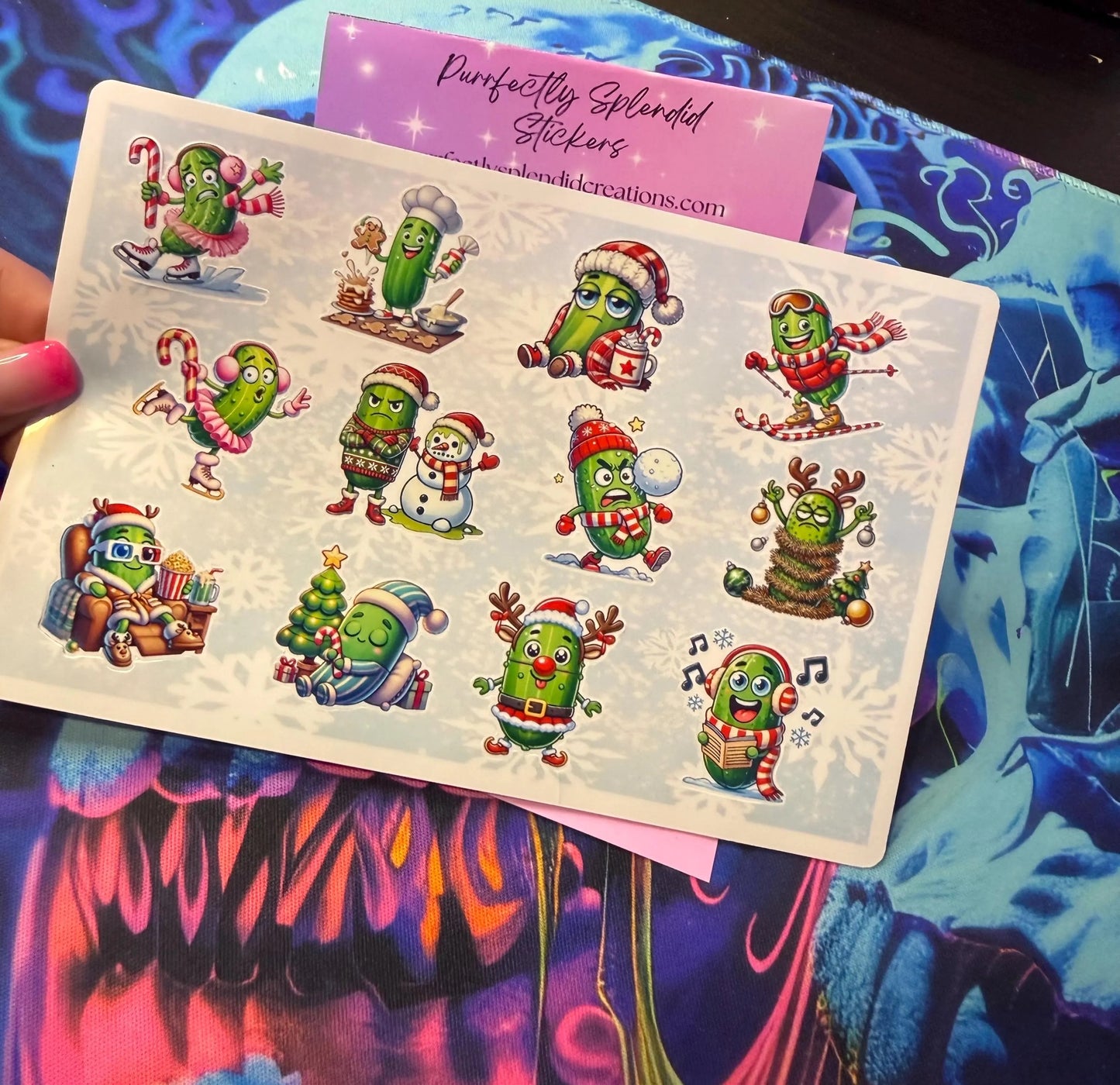 Christmas Pickle Sticker Sheet, Holiday Cartoon