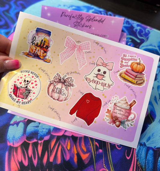 Pink Fall Sticker Sheet, Cozy Autumn Vibes