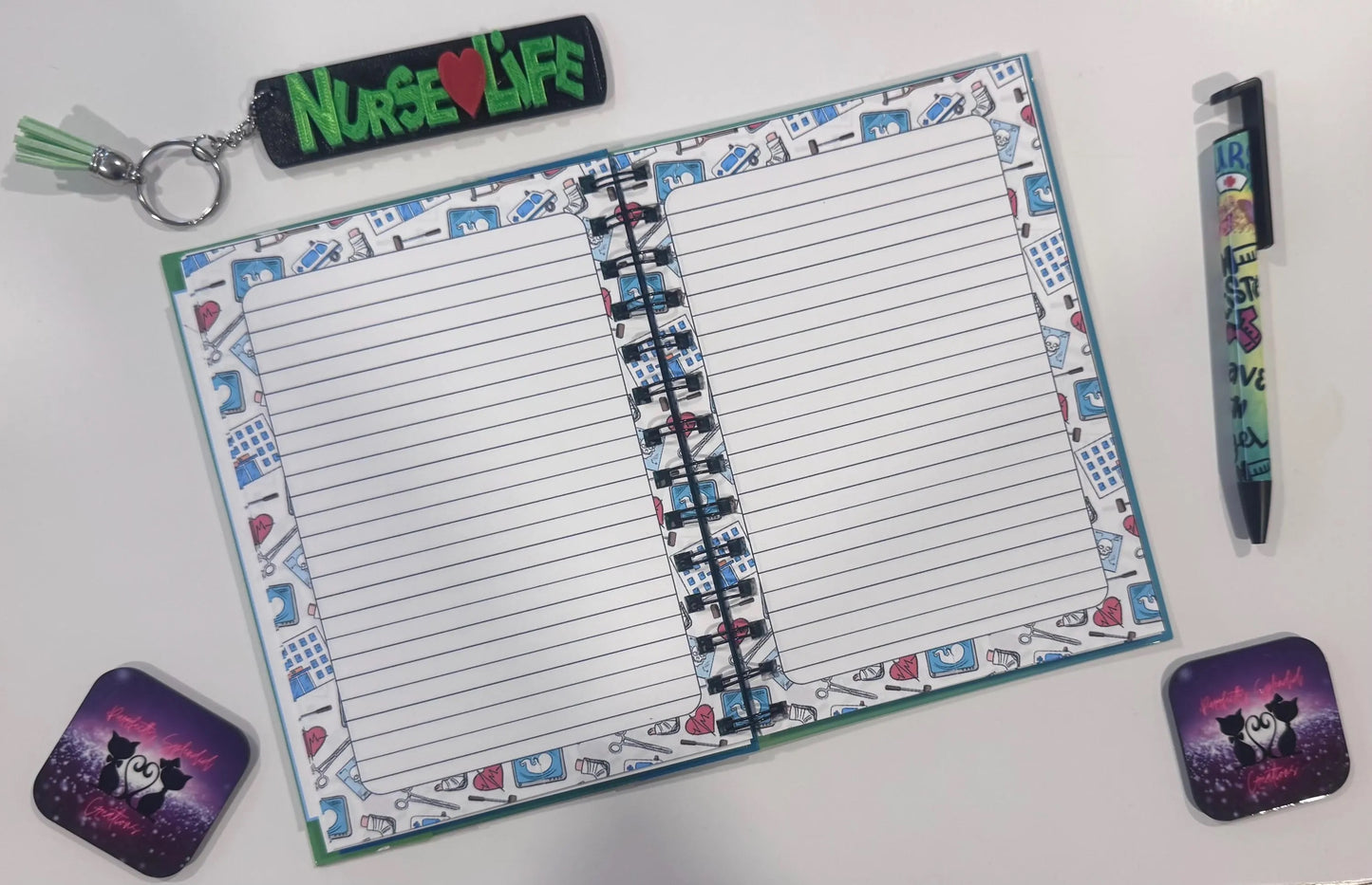 Green, Nursing, Notebook, Keychain, Pen, Bundle Pack, Nursing Activity Book Inside