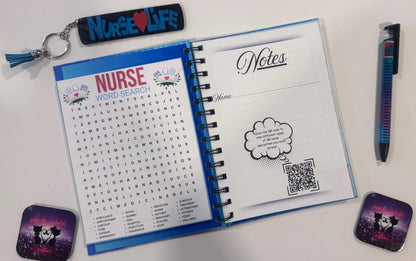 "Be Nice", Blue, Nursing, Notebook, Keychain, Pen, Bundle Pack, Nursing Activity Book Inside