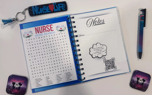 "Be Nice", Blue, Nursing, Notebook, Keychain, Pen, Bundle Pack, Nursing Activity Book Inside