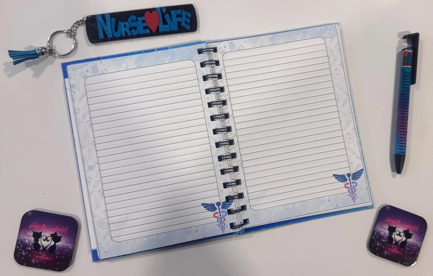 "Be Nice", Blue, Nursing, Notebook, Keychain, Pen, Bundle Pack, Nursing Activity Book Inside