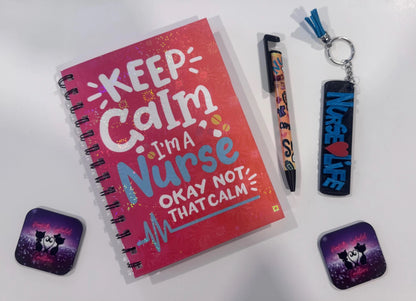 "Keep Calm", Red, Nursing, Notebook, Keychain, Pen, Bundle Pack, Nursing Activity Book Inside