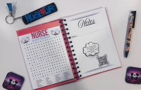 "Keep Calm", Red, Nursing, Notebook, Keychain, Pen, Bundle Pack, Nursing Activity Book Inside