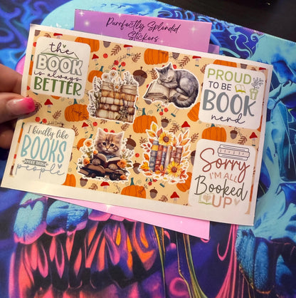 Bookish Cat Sticker Sheet, Cozy Reader Theme