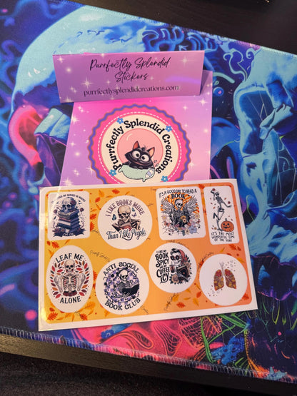 Spicy Bookish Skull Sticker Sheet, Dark Reader Stickers