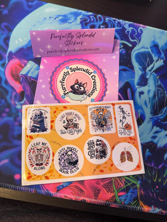 Spicy Bookish Skull Sticker Sheet, Dark Reader Stickers