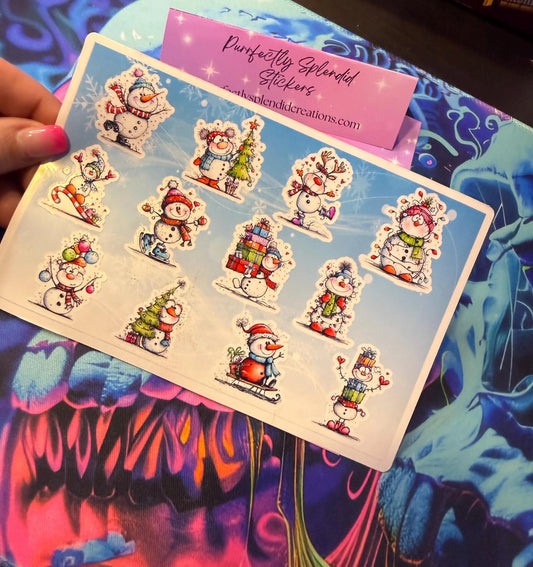 Cartoon Snowman Sticker Sheet, Winter Christmas Planner Stickers
