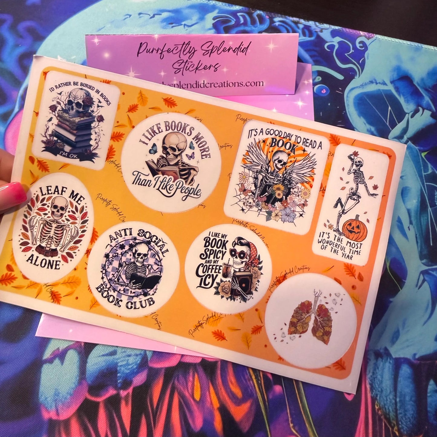 Spicy Bookish Skull Sticker Sheet, Dark Reader Stickers