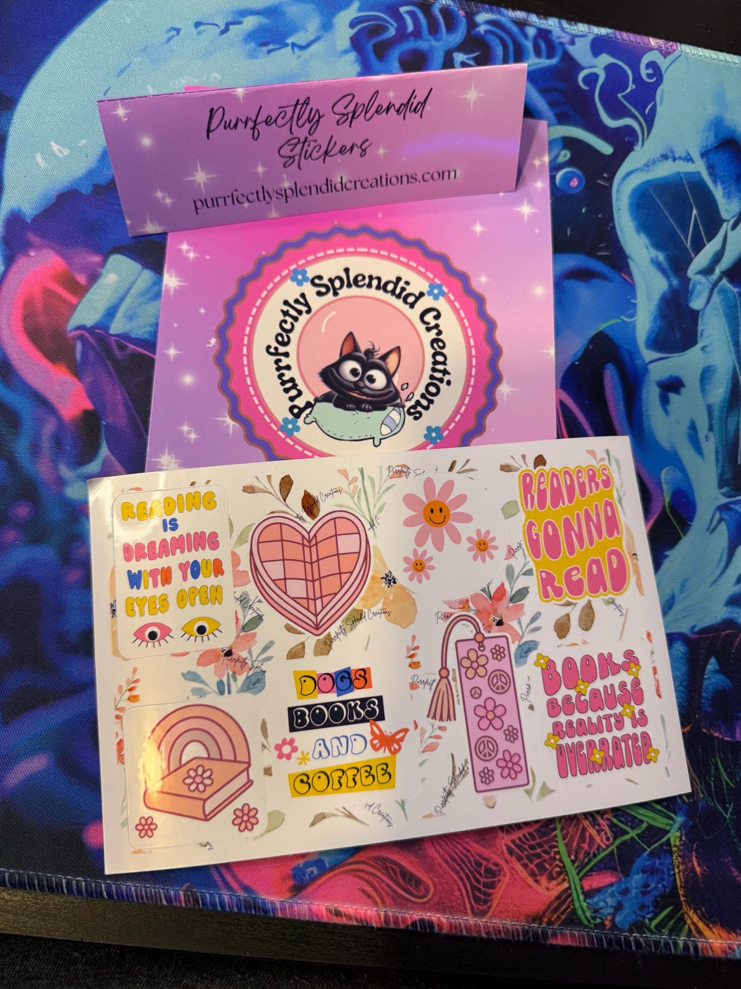 Retro Book Theme, Sticker Sheet, Flower Power, Fun, Bright
