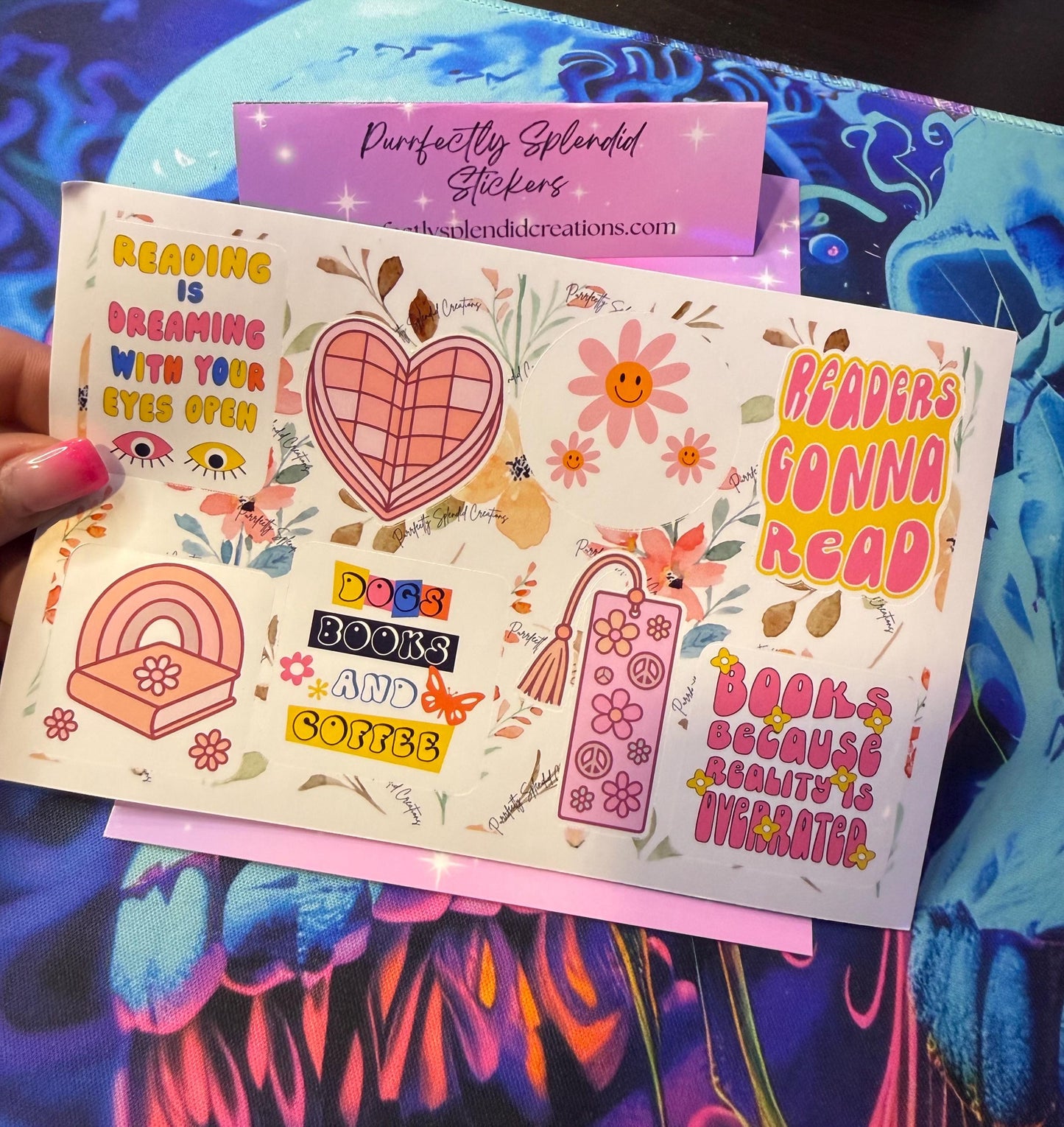 Retro Book Theme, Sticker Sheet, Flower Power, Fun, Bright