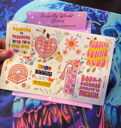 Retro Book Theme, Sticker Sheet, Flower Power, Fun, Bright